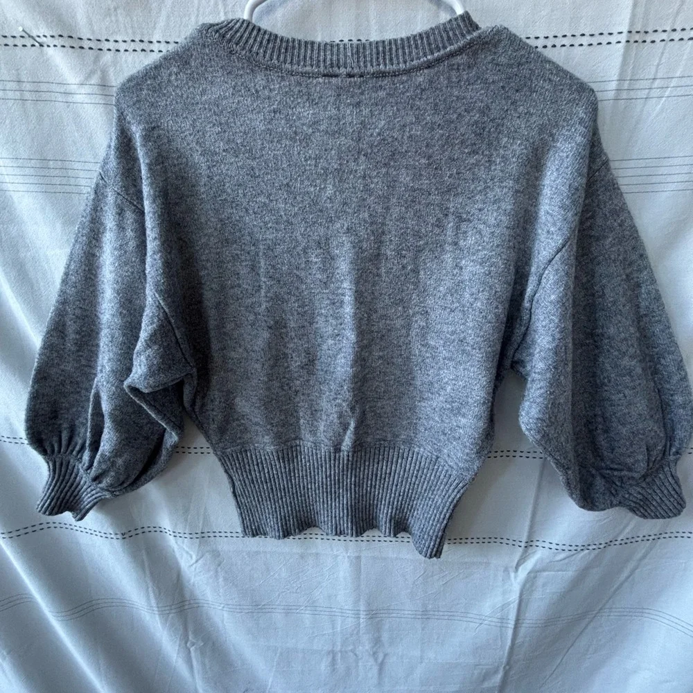 Anthropologie Gray Crewneck Sweater with Balloon Sleeves - Picture 3 of 3
